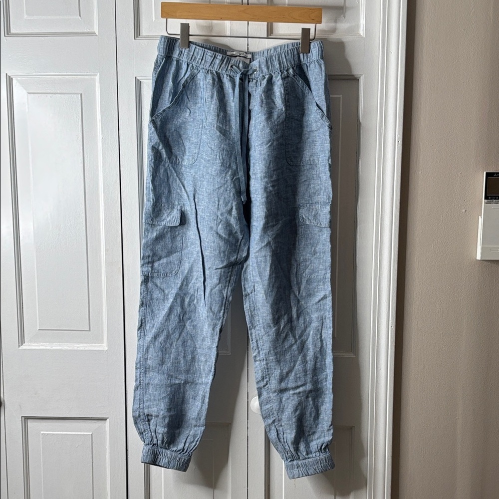 Nicole Miller Light Blue Linen Jogger Pants